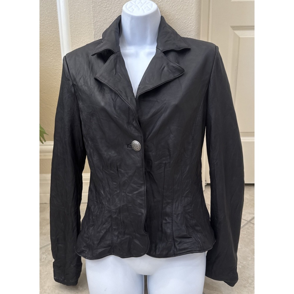 VTG Uniform John Paul Richard Lamb Leather Full Zip Jacket Black Size S Boho Y2K
